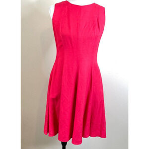 Grace Dresses Fit & Flare Dress Size 4 Pink Linen Blend Sleeveless Back Zip